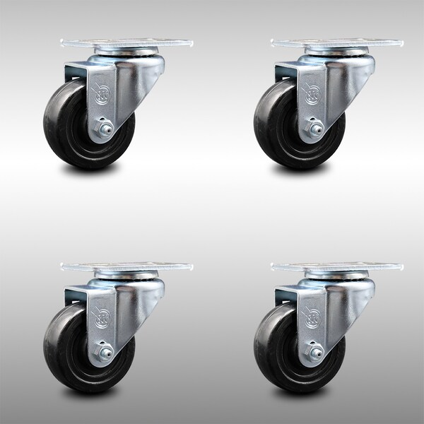3 Inch SS Hard Rubber Wheel Swivel Top Plate Caster Set